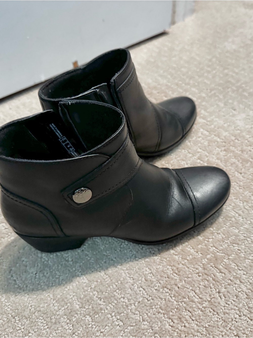 Black Leather Women's Ankle Boots - Classic Zip & Strap - Size 8